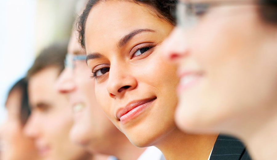 A woman smiling